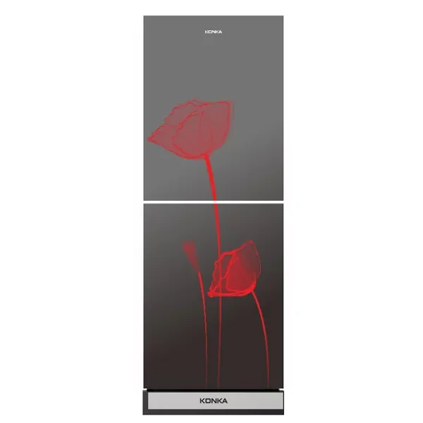 KONKA Refrigerator-KRB-270VB- Glass Mirror Red Tulip, Bottom Freezer (270 LTR)